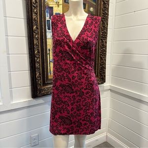 Attention Pink and Black v-neck floral pattern dress